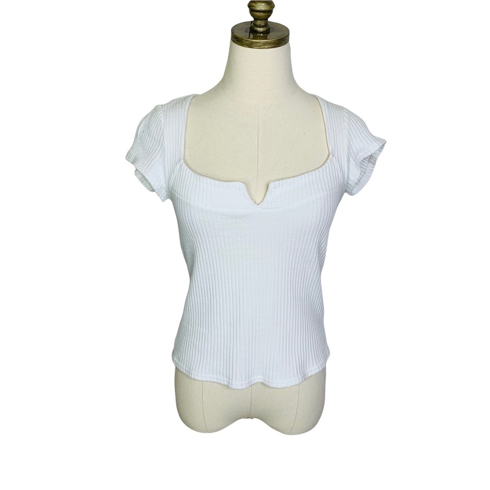 Free People White Ribbed Baby Tee SMALL 2940